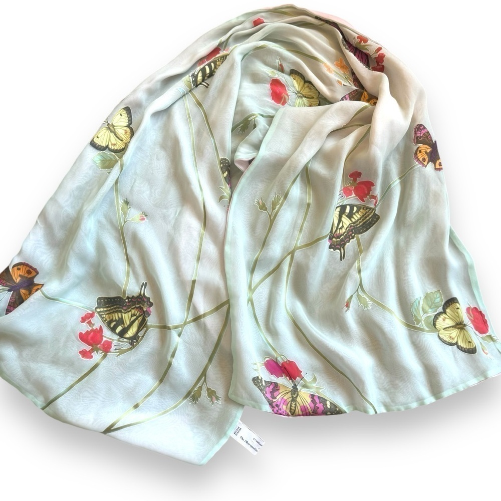 THE METROPOLITAN MUSEUM OF ART BUTTERFLY SCARF Silk blend textile floral pink